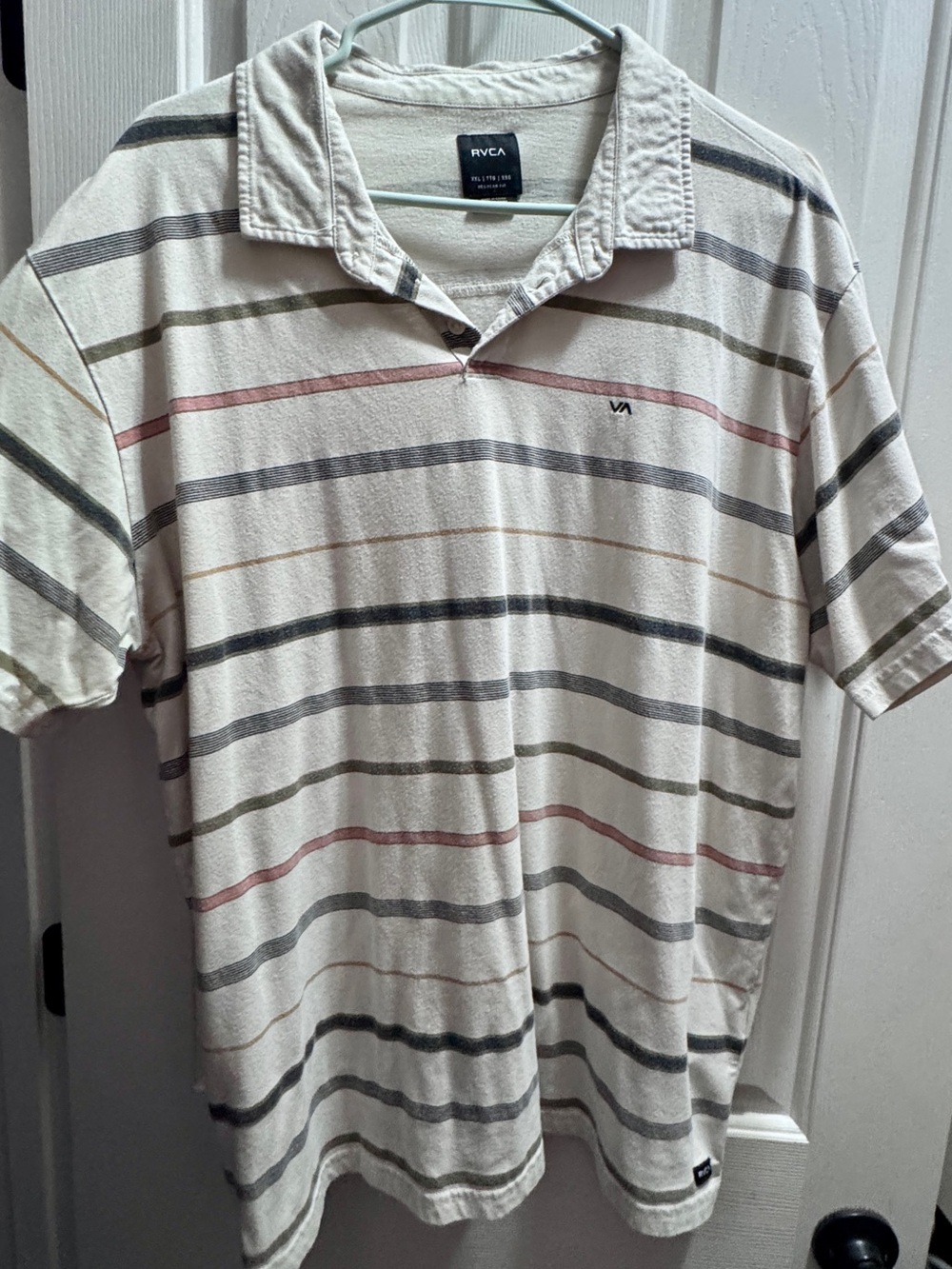 RVCA Men's Cream Polo with Muted Stripe Pattern